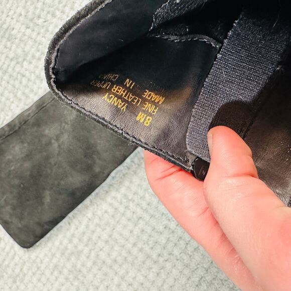 Vintage Y2K Black Suede Leather Mid-Calf Low Heel Retro Tall Boots Ki-Kit 8 - Picture 5 of 6